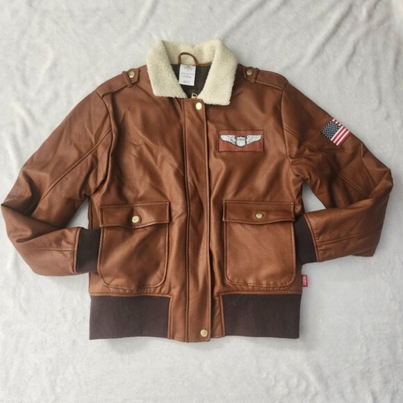 Disney Store Captain Marvel Brown Faux Leather Bomber Jacket Patch Small Unisex - Picture 6 of 16